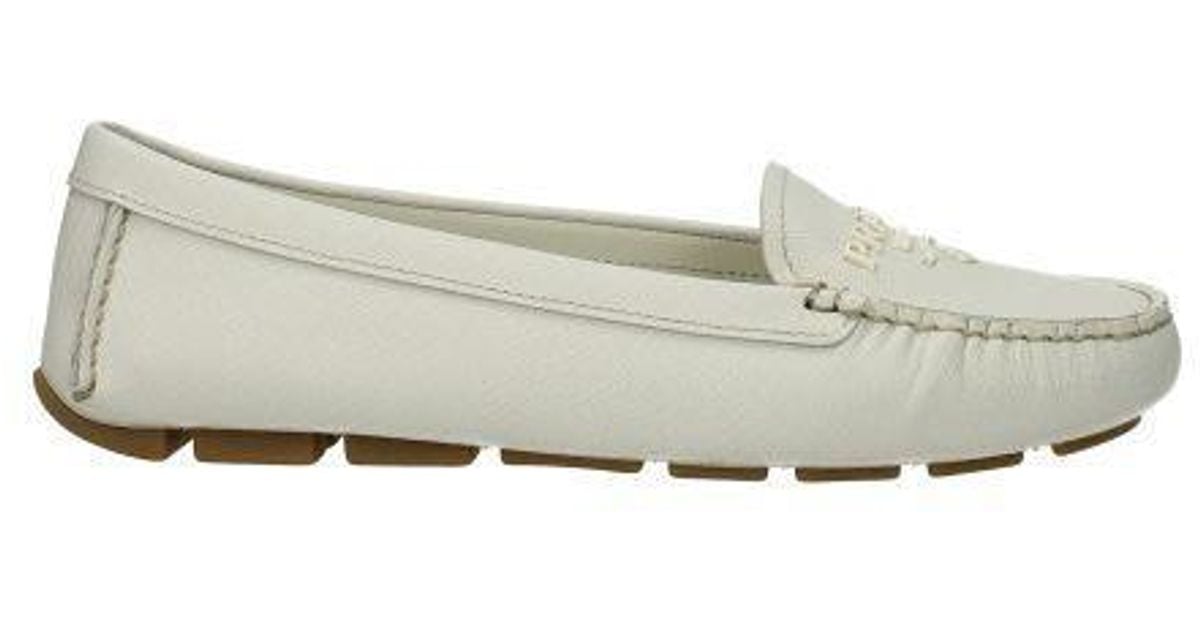 Prada Leather Loafers Women White - Lyst