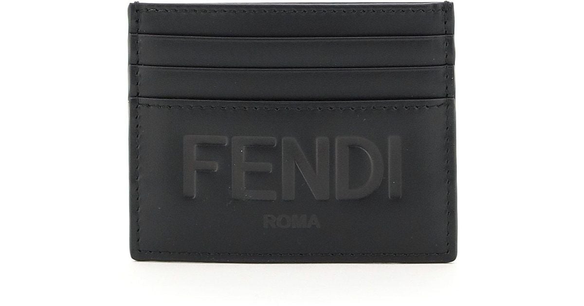 Fendi Leather Roma Card Holder in Black for Men - Save 11% - Lyst