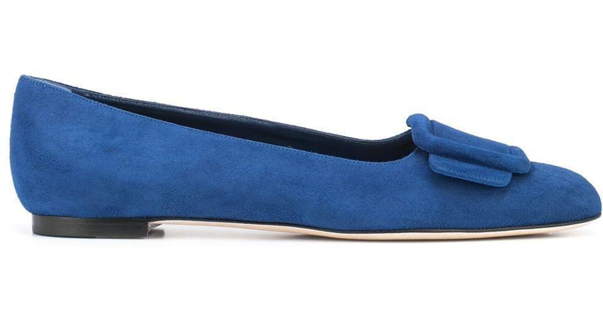 Manolo Blahnik Suede Maydi Flat Loafers in Blue - Lyst