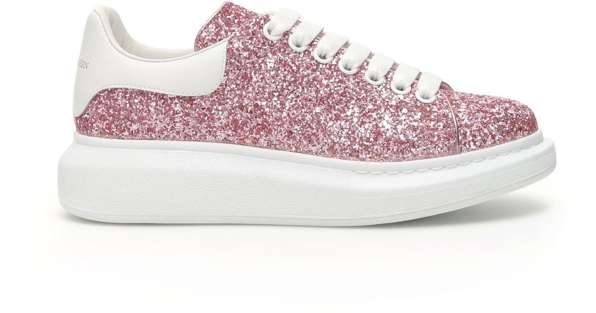 Alexander McQueen Leather Glitter Oversize Sneakers in Pink,White (Pink ...