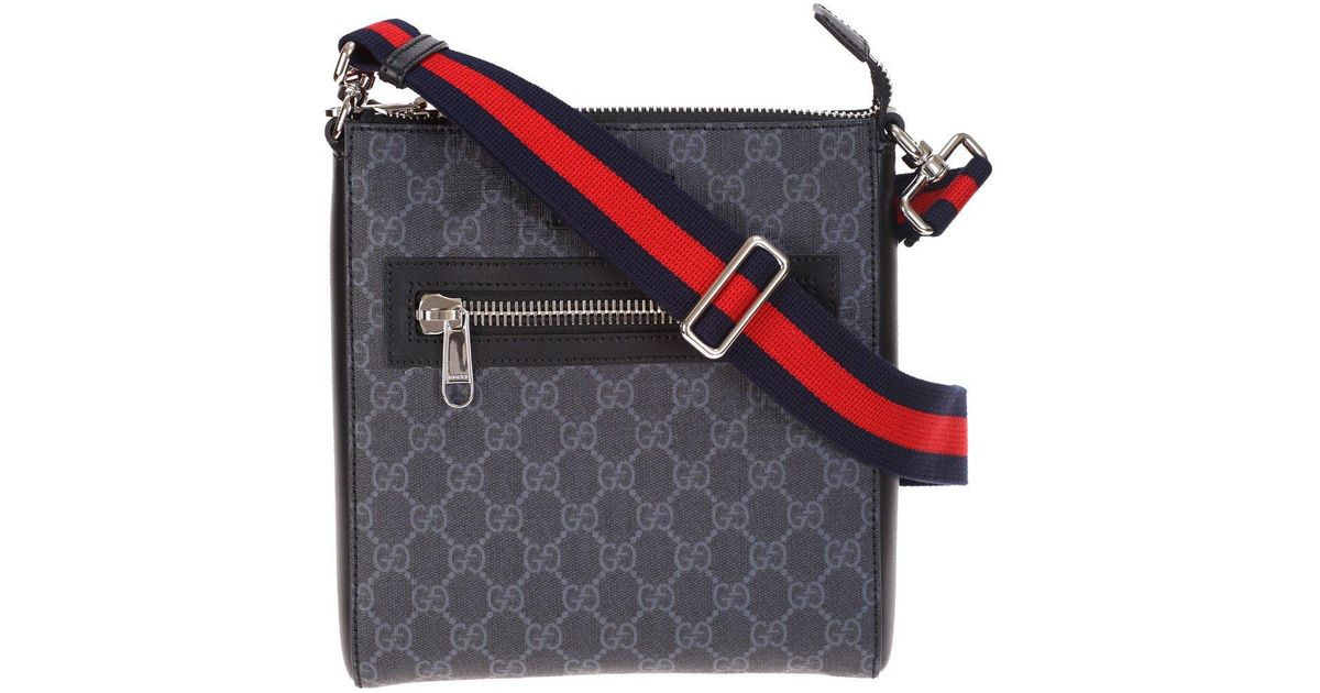 Gucci Leather GG Supreme Fabric Crossbody in Black for Men - Lyst