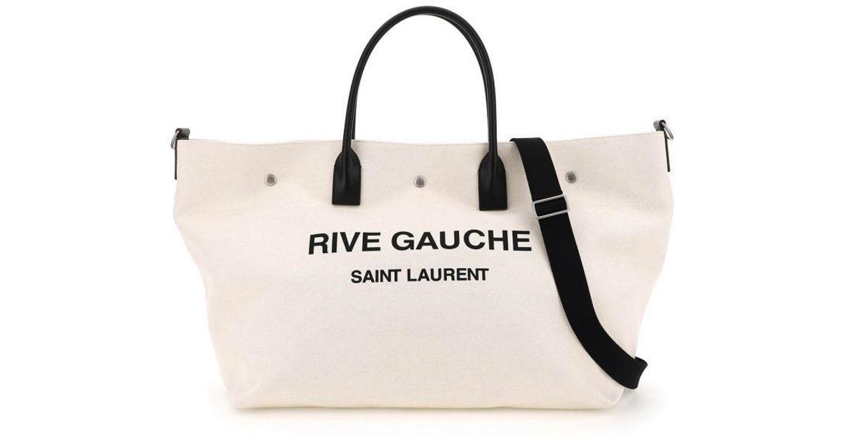 Saint Laurent Canvas Rive Gauche Maxi Shopping Bag in Beige/Black ...