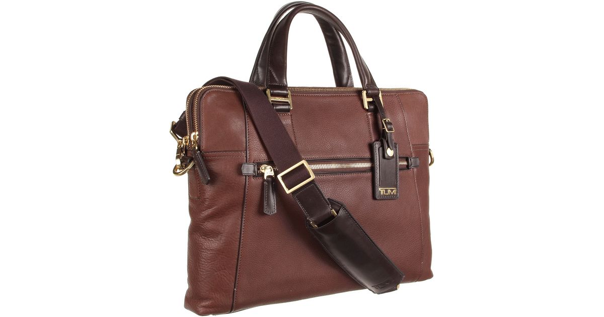 tumi leather laptop bag