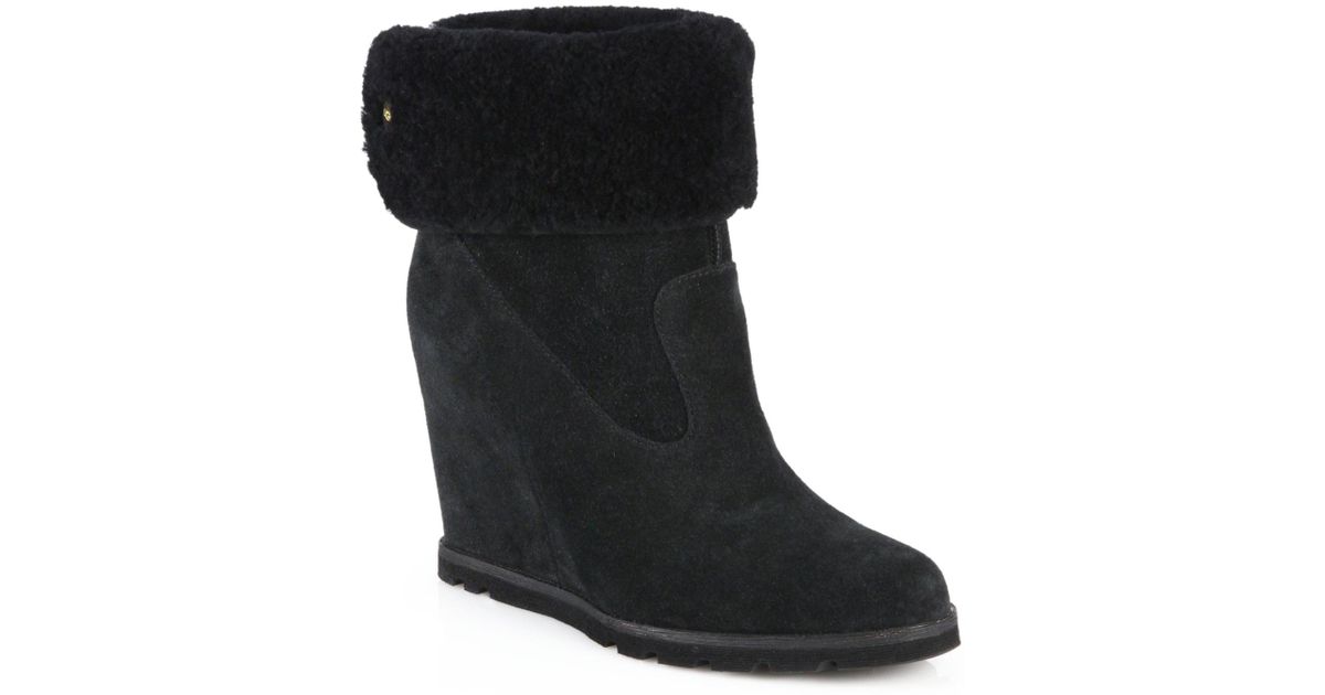 shearling wedge booties