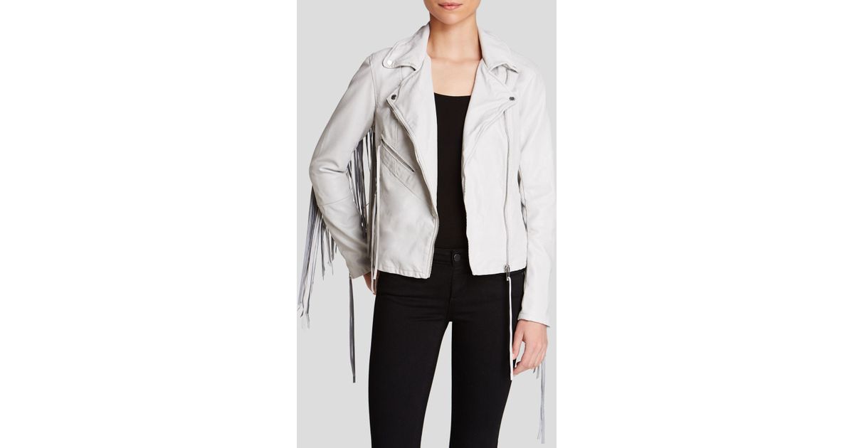 Blank Gray Bloomingdale S Exclusive Faux Leather Fringed Jacket