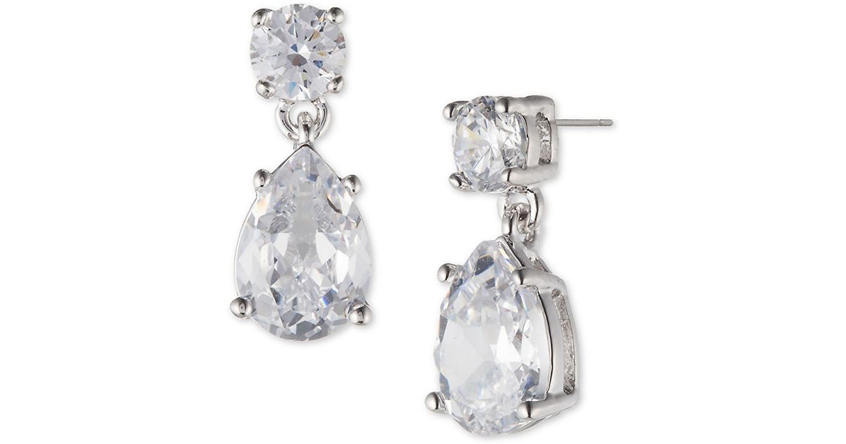 Lyst Marchesa Double Drop Pear Shaped Cubic Zirconia Earrings In Lyst Marchesa Double Drop Pear Shaped Cubic Zirconia Earrings In Metallic