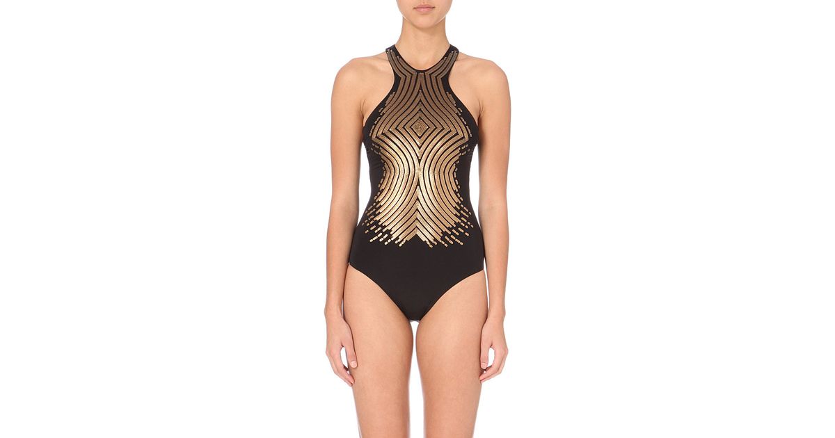 gold swimming costume