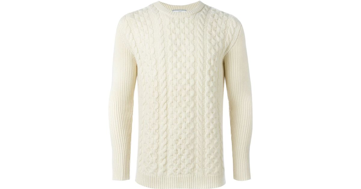 AMI Cable Knit Sweater in White for Men - Lyst