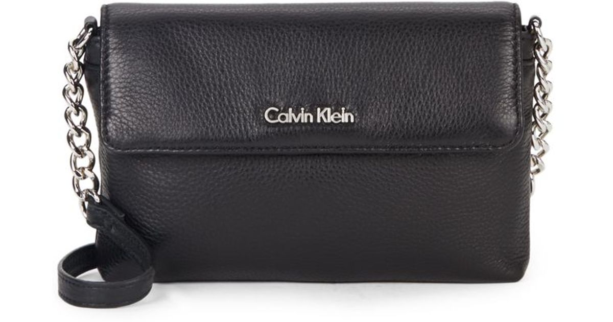 calvin klein black leather crossbody bag