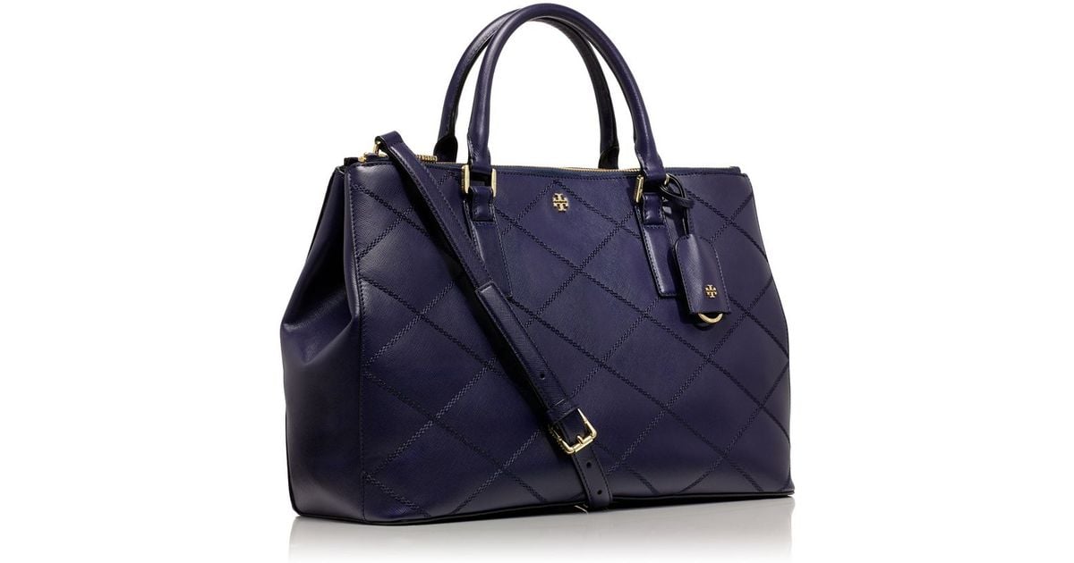 Tory Burch Navy Blue Saffiano Leather Robinson Double Zip Tote