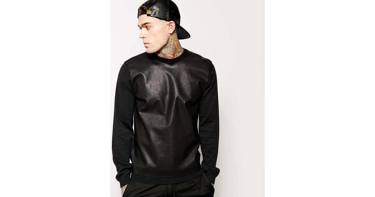 NEW black leather pullover sweater sweat shirt jumper