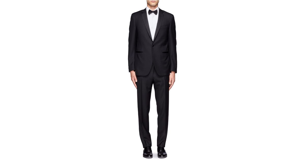 Canali Satin Lapel Wool Tuxedo Suit in Black for Men | Lyst
