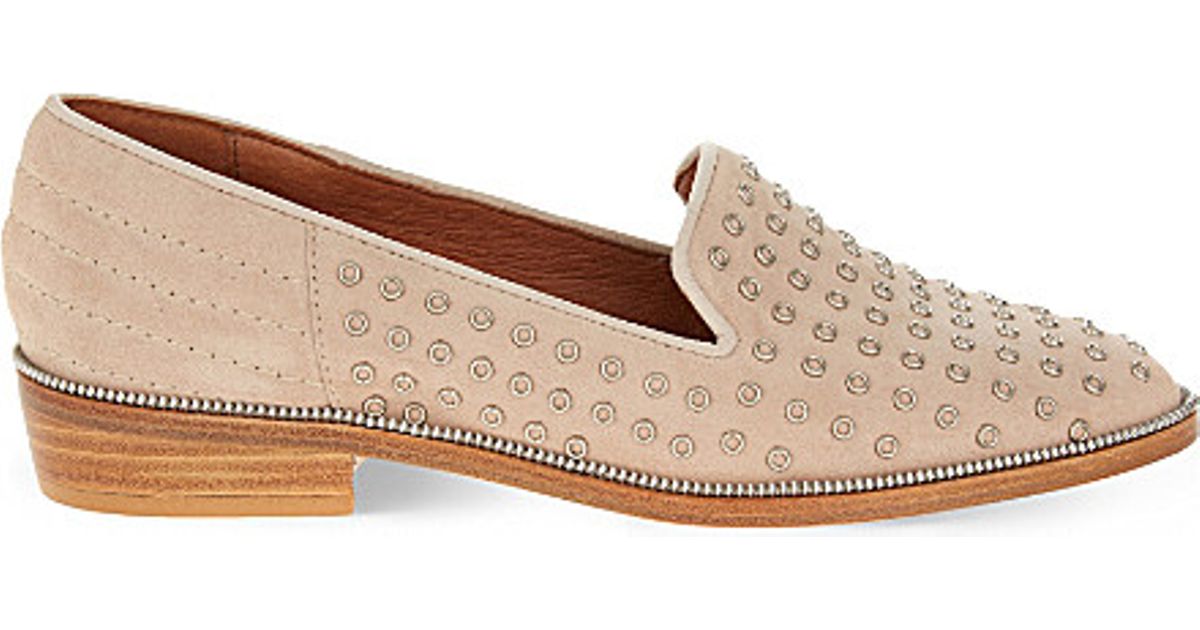 Kooples Eyelet Suede Loafers in Nude 