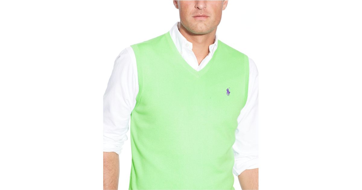Polo Ralph Lauren Big And Tall Pima Cotton V-Neck Sweater Vest in Green ...