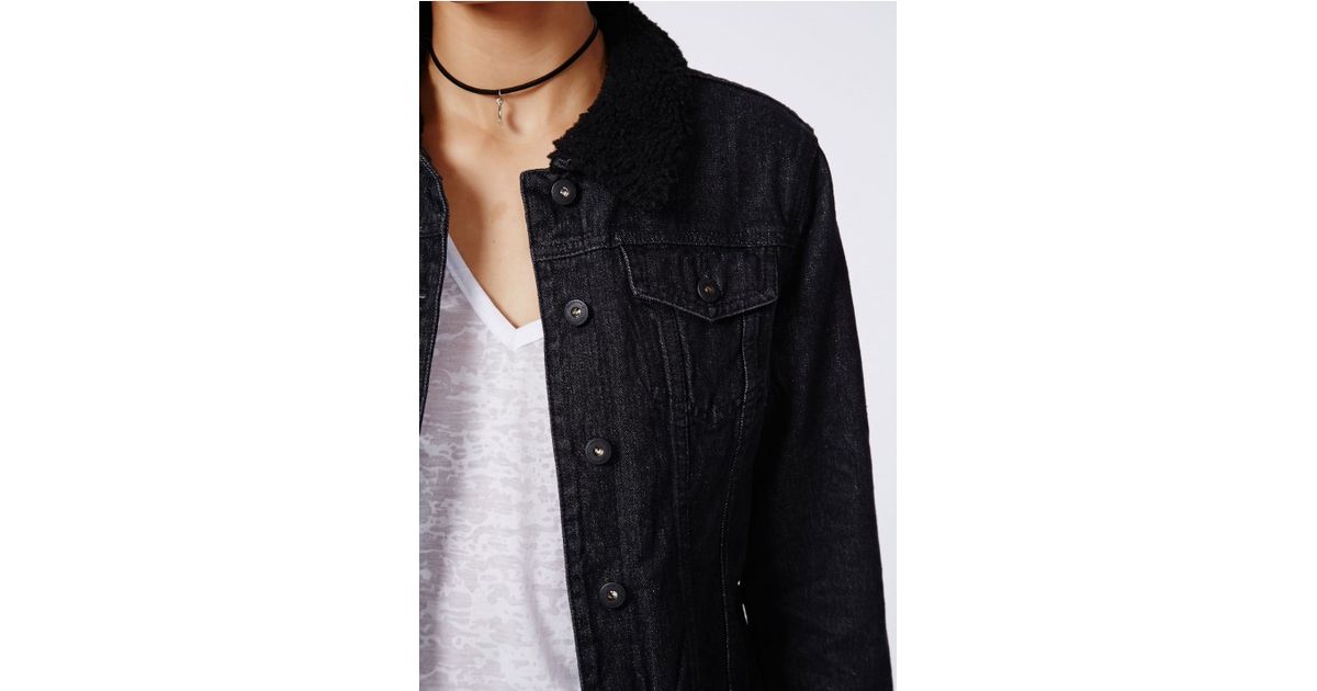 Lyst Missguided Cahira Shearling Lined Denim Jacket Black in Blue