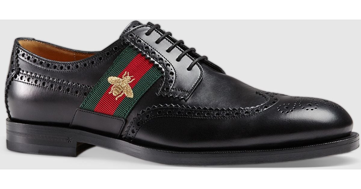 Gucci Leather Lace-up With Bee Web in Black for Men | Lyst