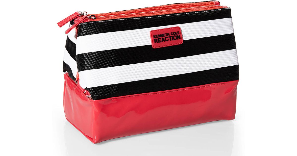 Lyst Kenneth Cole Reaction 3 Compartment Striped Cosmetic Bag In Black