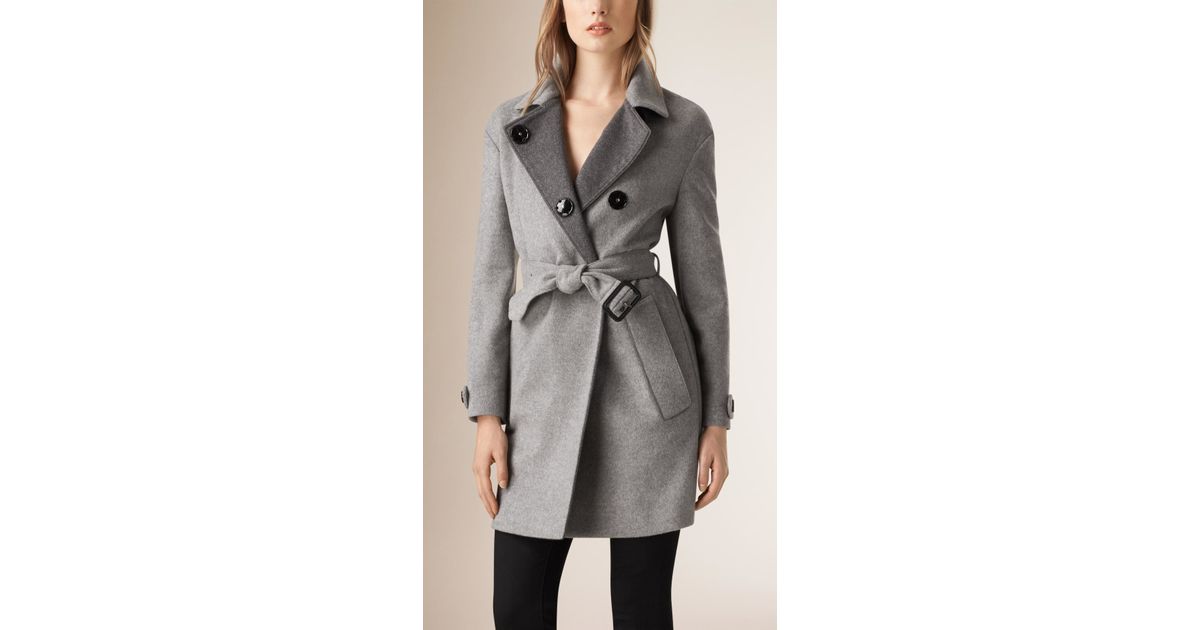 lambskin trim wool cashmere blend tailored coat