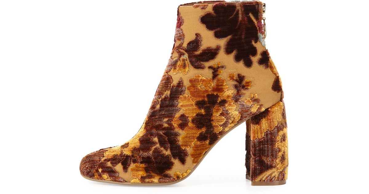 velvet floral booties