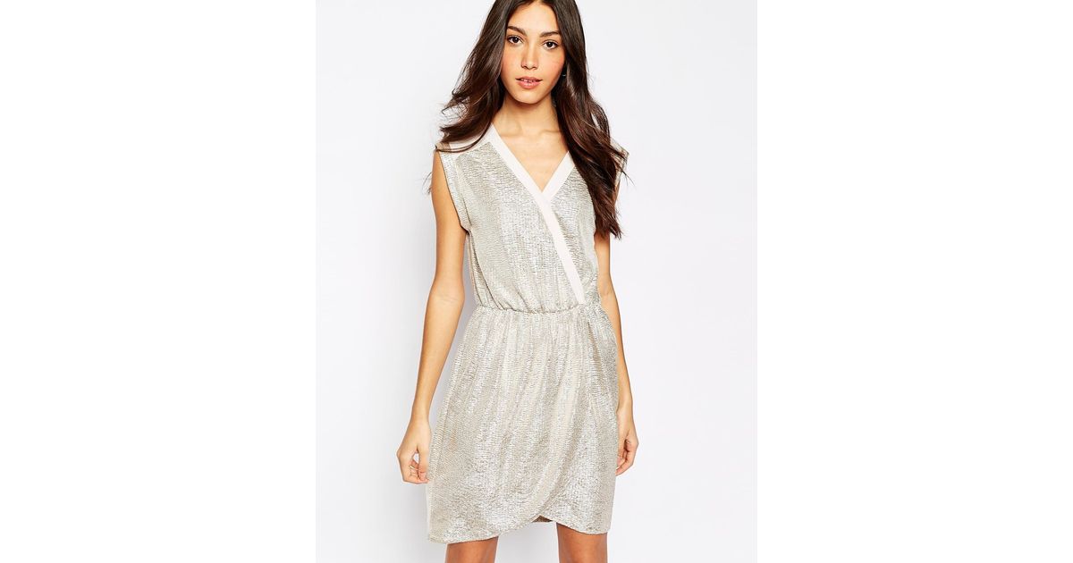oasis denim frill wrap dress