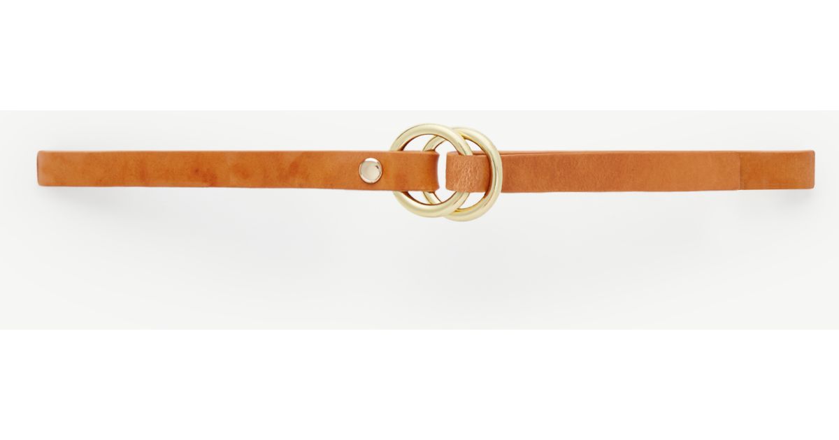 Ann Taylor Double Ring Skinny Leather Belt In Brown Lyst