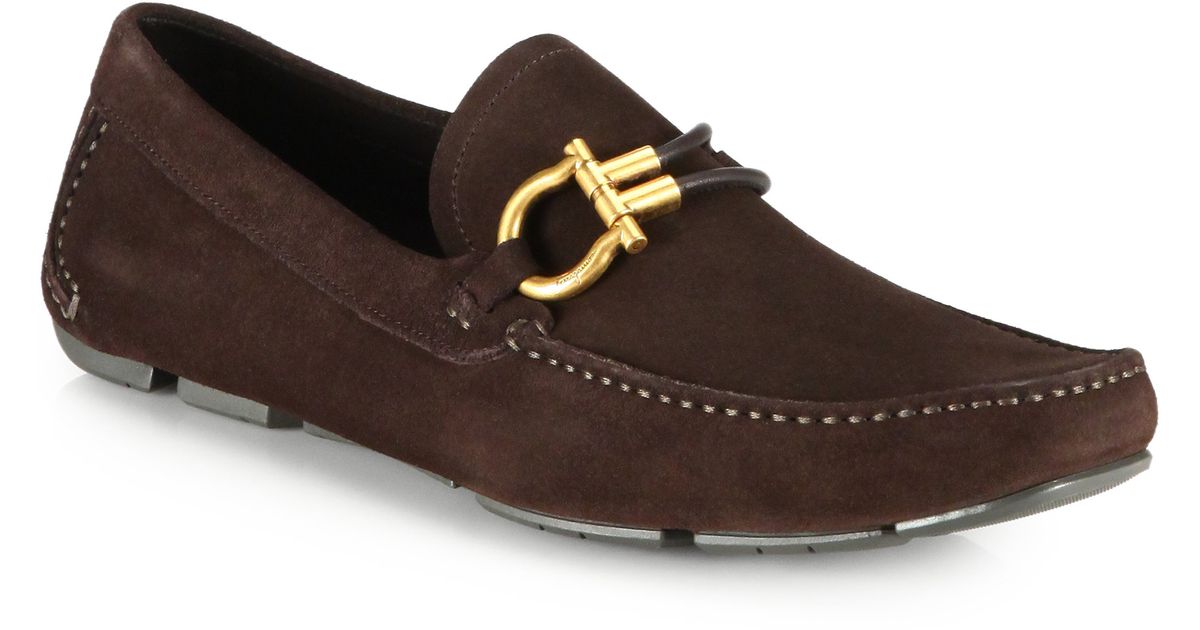 Ferragamo Suede Driving Loafers in Dark Brown (Brown) for Men | Lyst