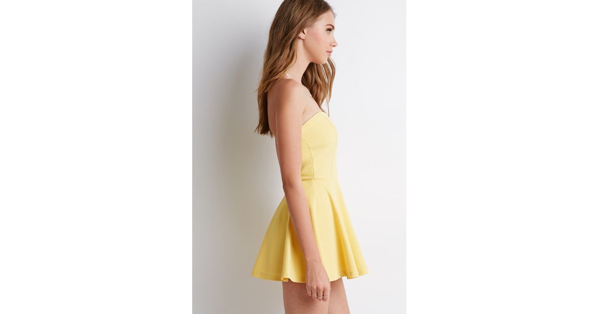 yellow strapless romper
