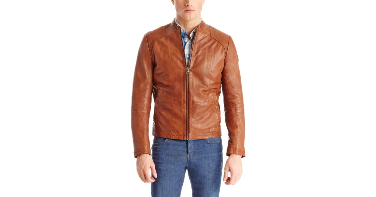 Boss Orange Brown Jips Leather Jacket For Men