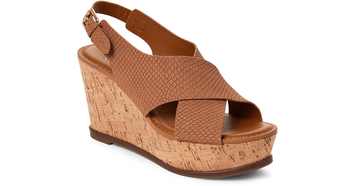 Franco Sarto Leather Tan Mackenzie Platform Wedge Sandals in Brown - Lyst