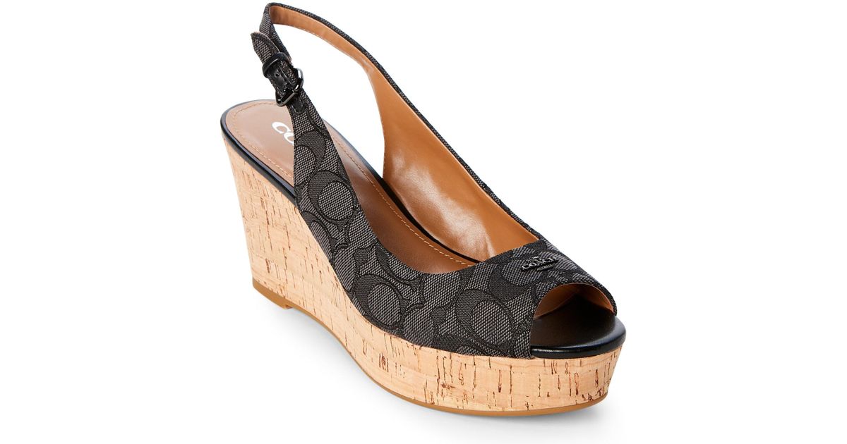 coach black wedge flip flops