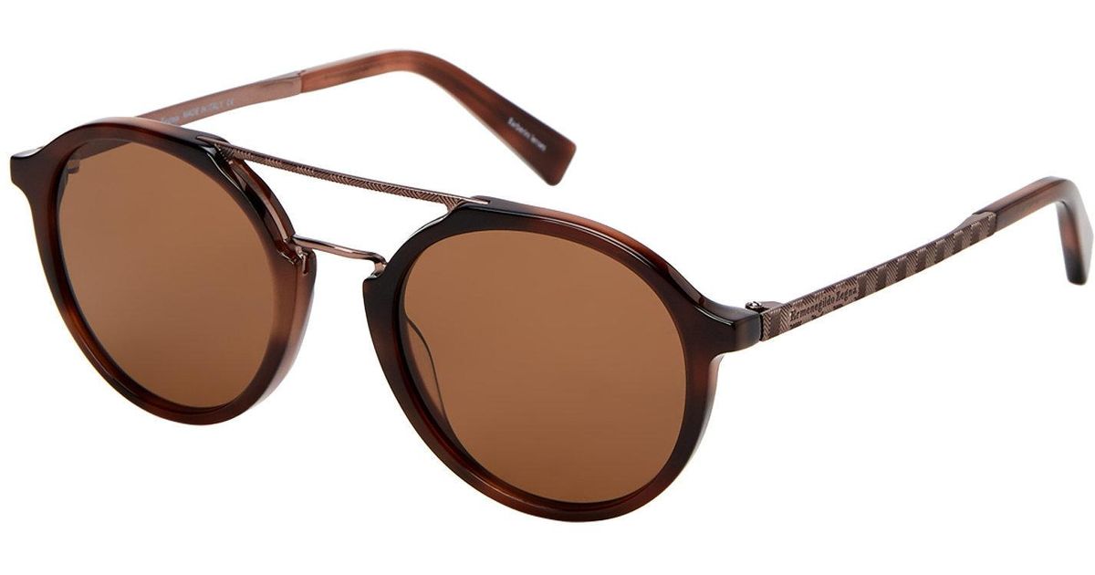 Ermenegildo Zegna Ez 0070 Brown Retro Round Sunglasses Lyst