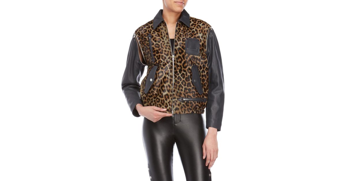 Faith Connexion Multicolor Leather Cheetah Print Removable Sleeve Jacket
