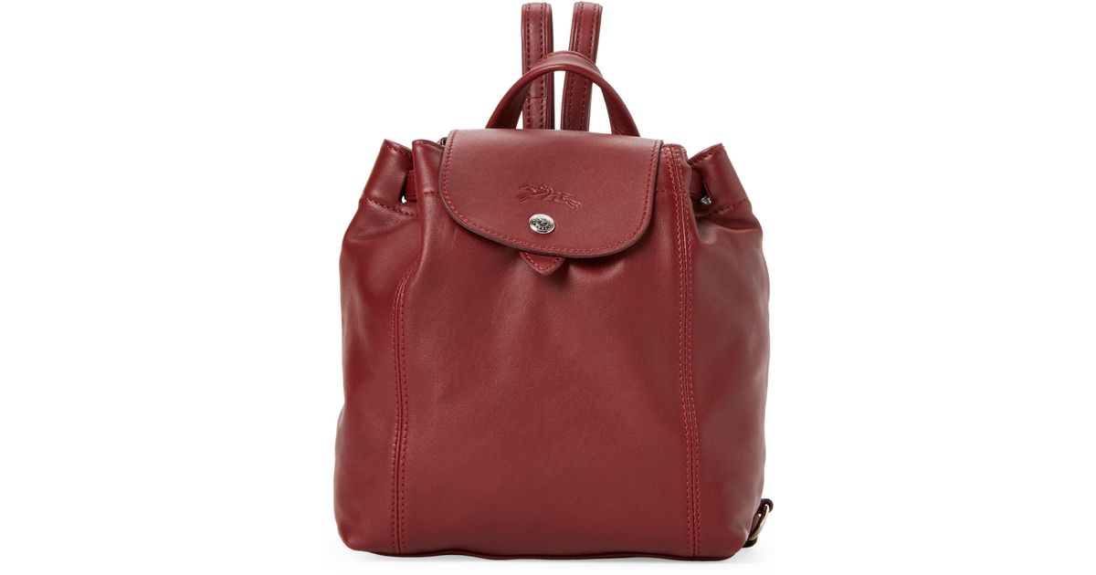 Longchamp Red Lacquer Le Pliage Cuir Backpack