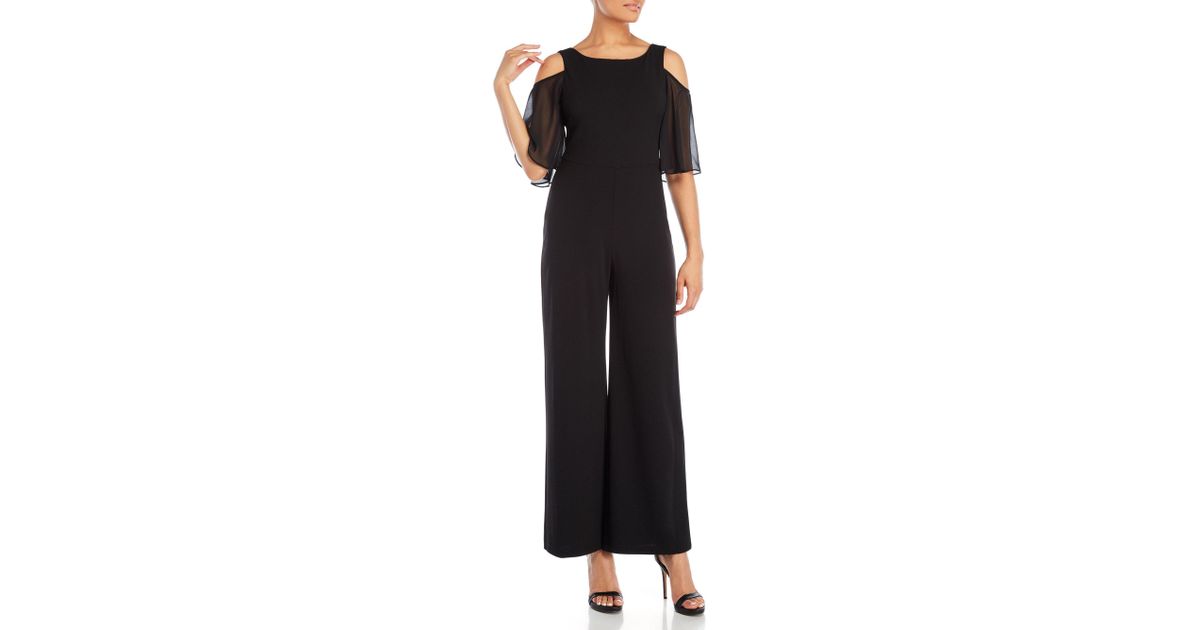 connected cold shoulder wide leg jumpsuit