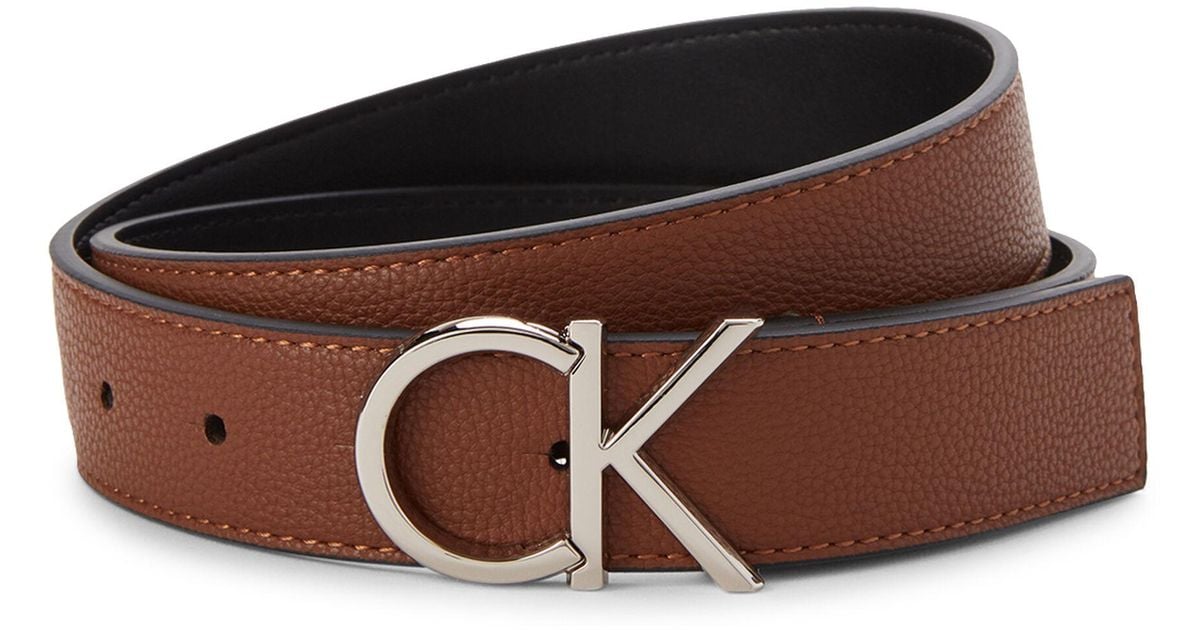 Calvin Klein Brown Pebbled Faux Leather Belt for Men Lyst