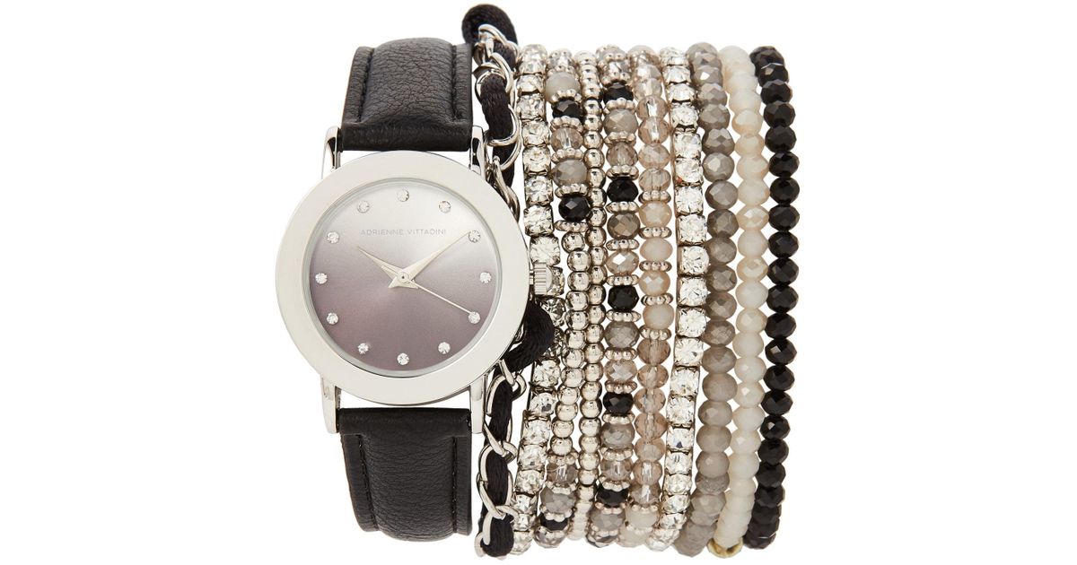 Lyst Adrienne Vittadini Adst1711 Silver Tone Black Watch Lyst Adrienne Vittadini Adst1711 Silver Tone Black Watch Bracelet Set In