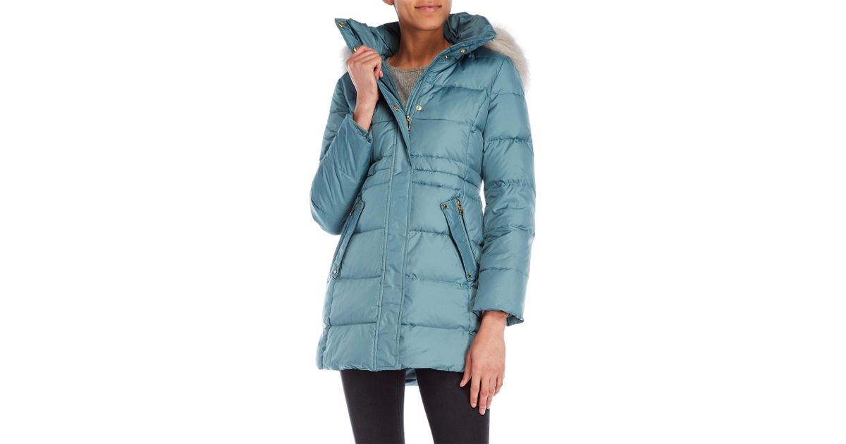 anne klein down coat with faux fur