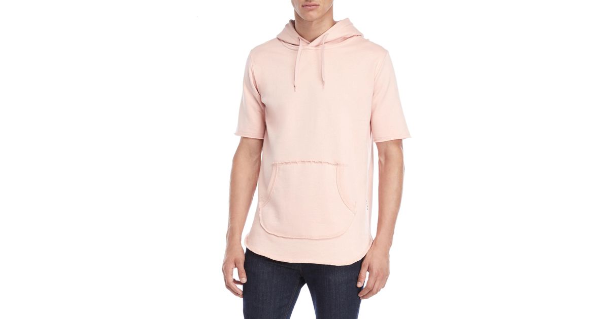 pink short sleeve hoodie mens