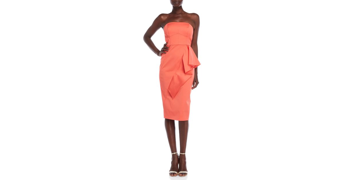 Shoshanna Synthetic Elisa Strapless Ruffle Midi Dress - Lyst