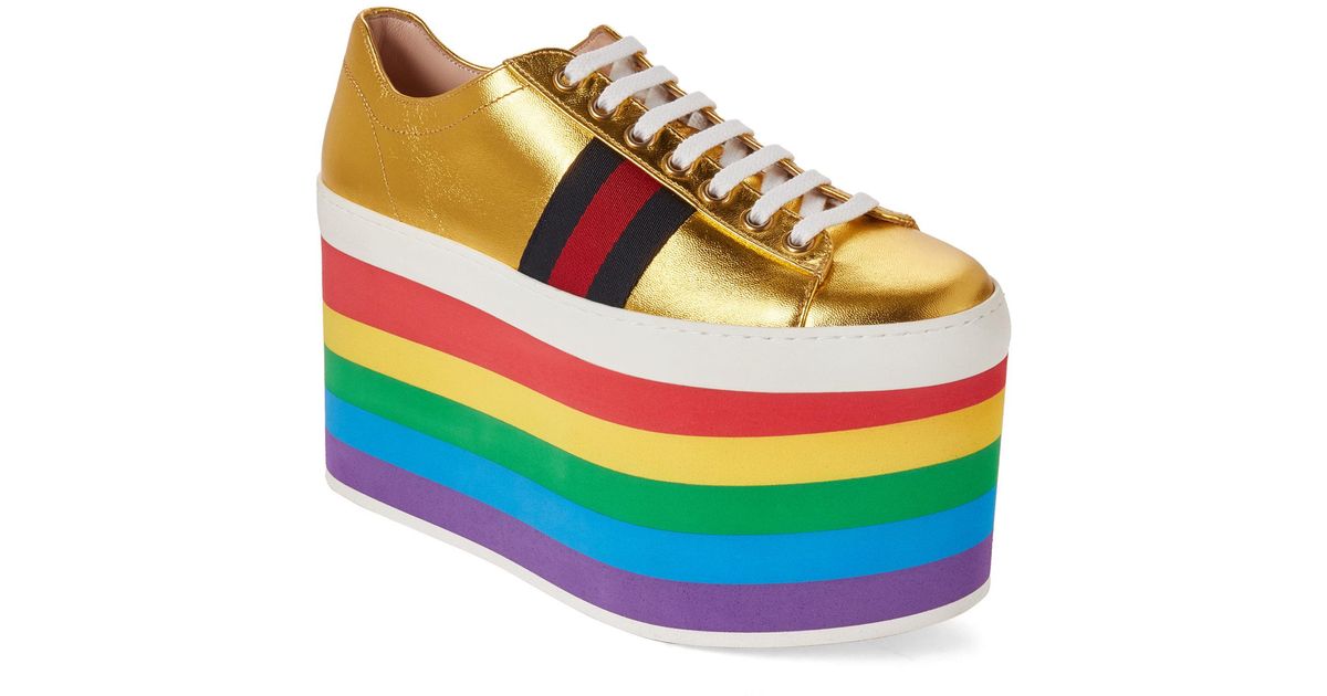 Gucci Peggy Rainbow Platform Leather Sneakers - Lyst