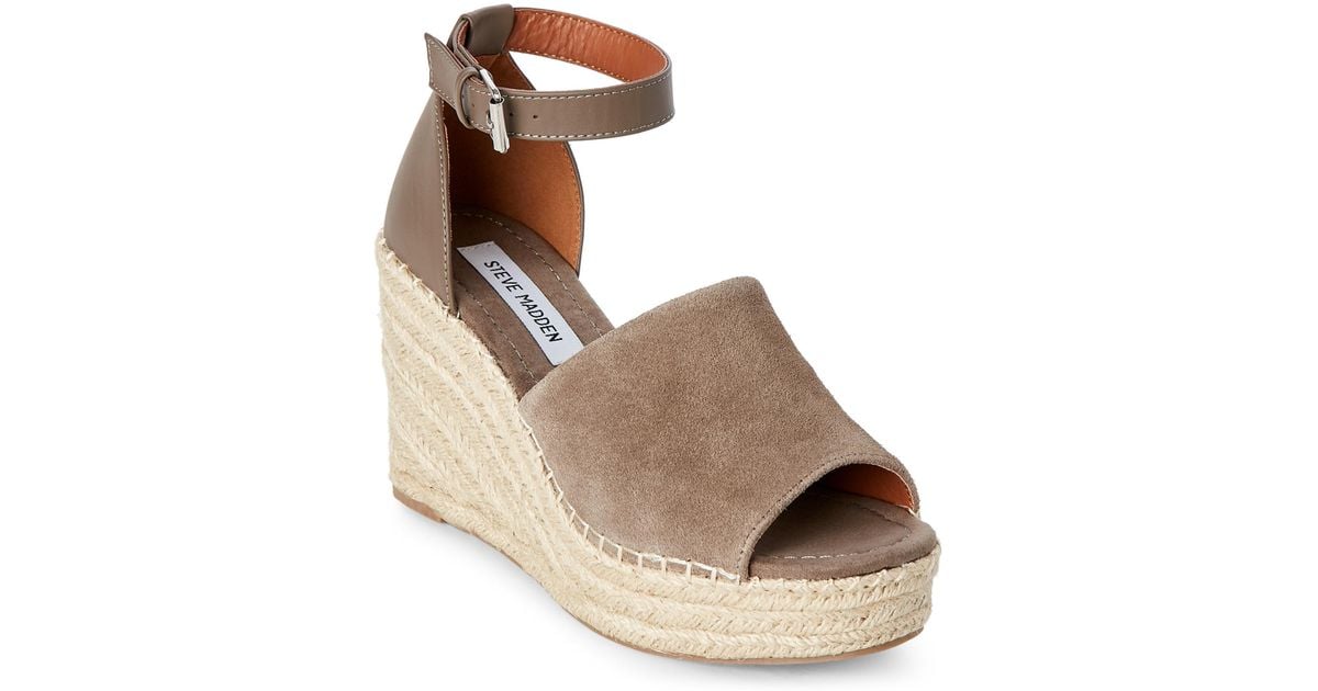 Steven By Steve Madden Gabbey Taupe Suede Strappy Wedge Sandals