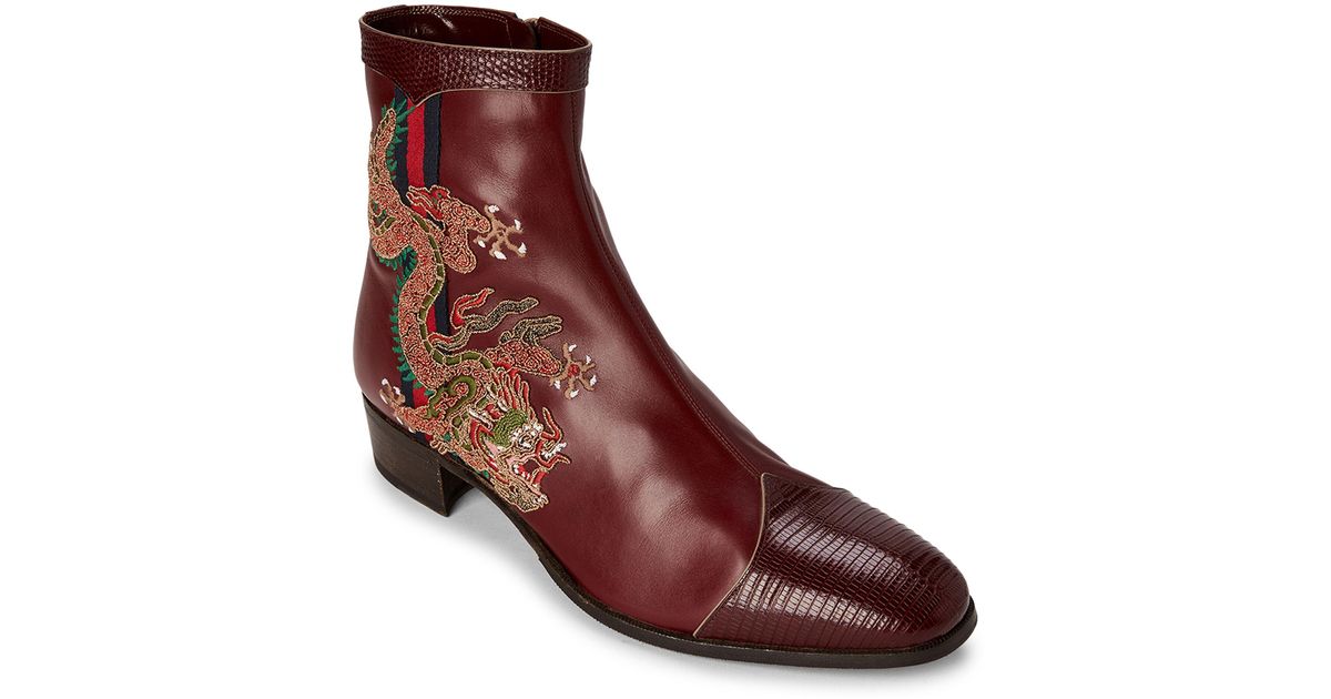 gucci leather boot with dragon