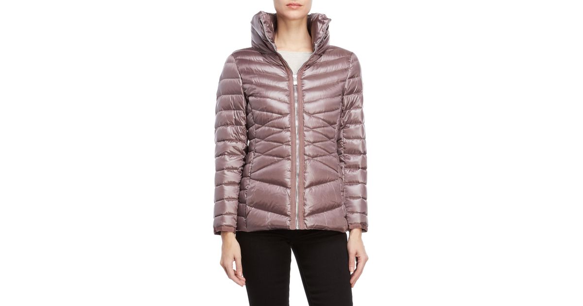 Download Karl Lagerfeld Synthetic Mock Neck Down Jacket in Mauve ...