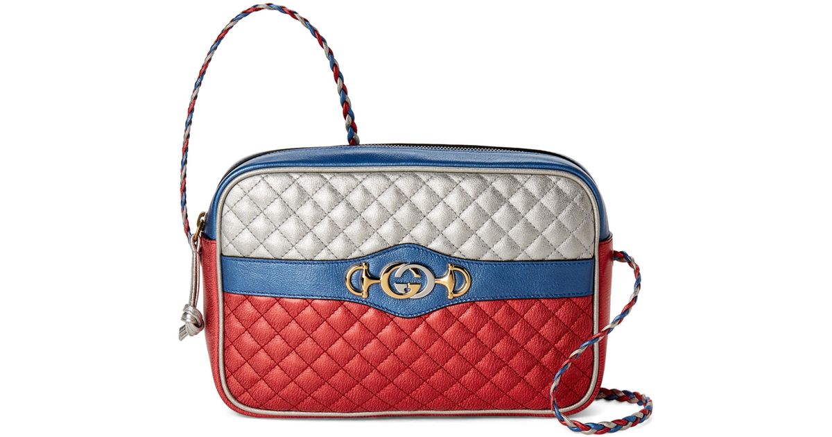 Gucci Blue & Red Laminated Leather Small Shoulder Bag - Lyst