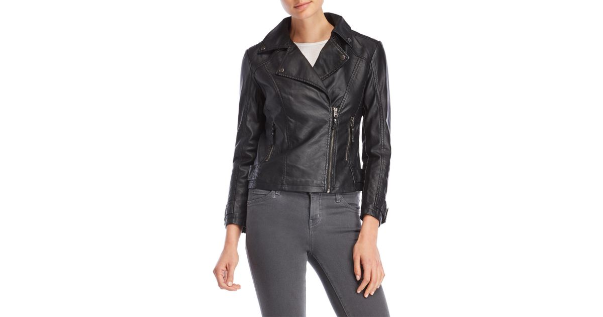 Max Studio Black Petite Faux Leather Asymmetrical Moto Jacket