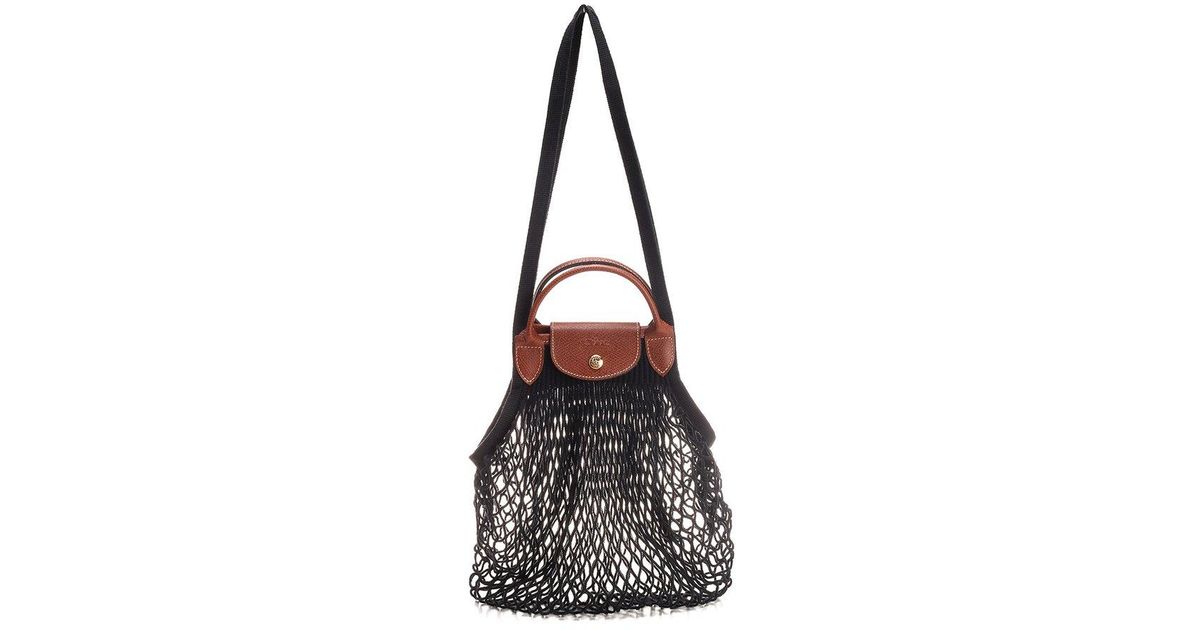 Longchamp Le Pliage Filet Top Handle Bag in Black | Lyst