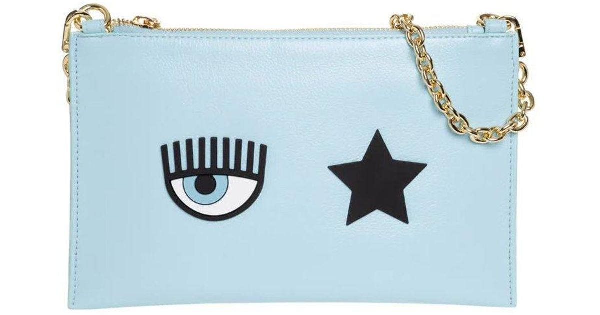 Chiara Ferragni Eye Star Logo Patch Clutch Bag in Blue | Lyst