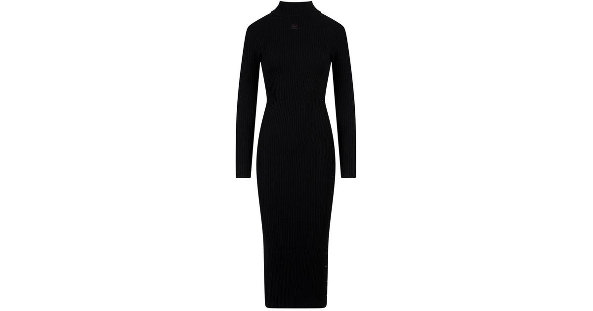 Courreges Synthetic Rib-knit Long-sleeve Midi Dress in Black | Lyst
