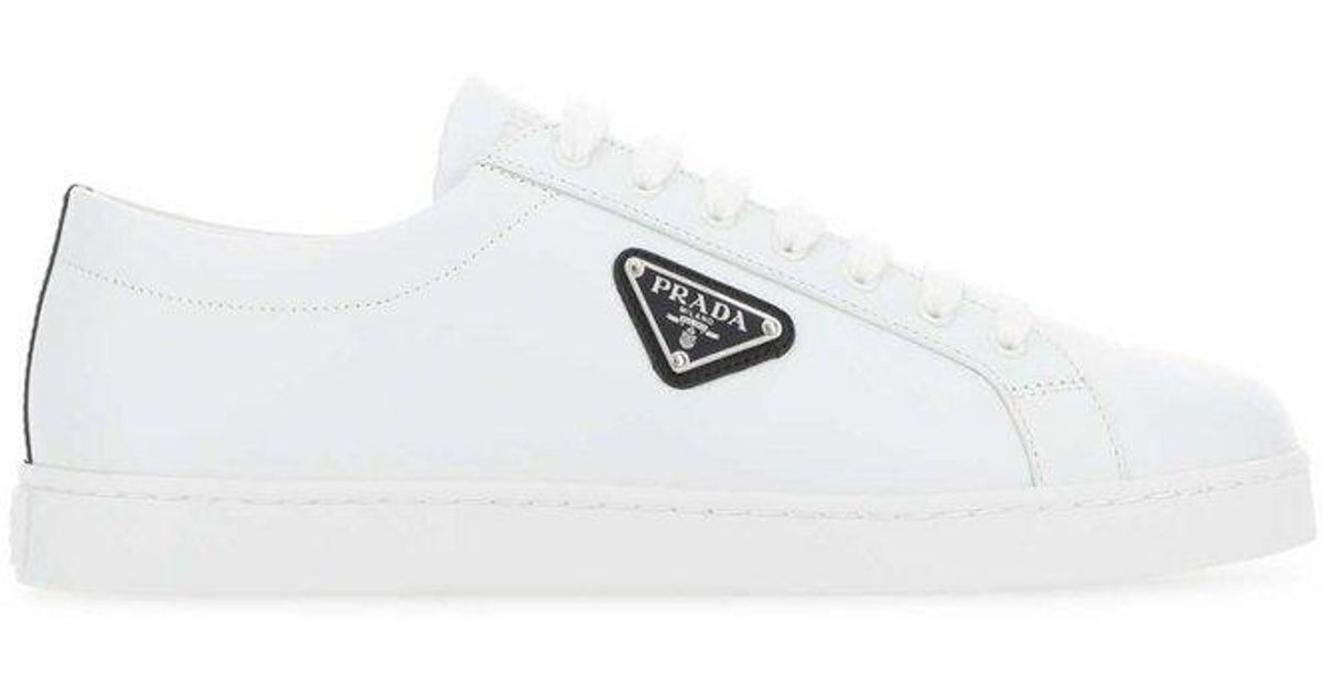 prada logo plaque lace up sneakers