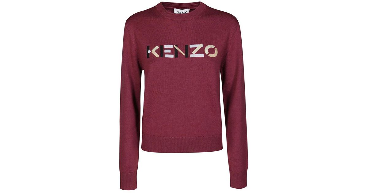 KENZO Wool Logo Embroidered Knit Jumper in Pink - Save 3% | Lyst Canada